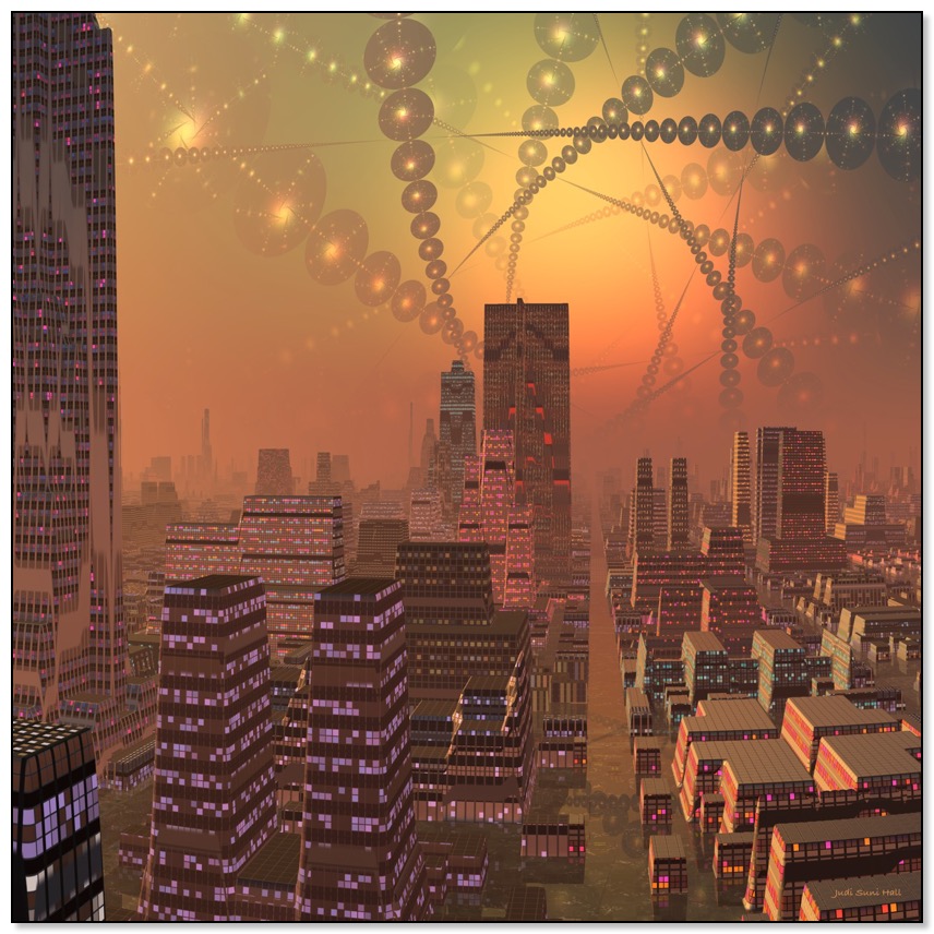 Spherople alien city  scifi art by Gingezel