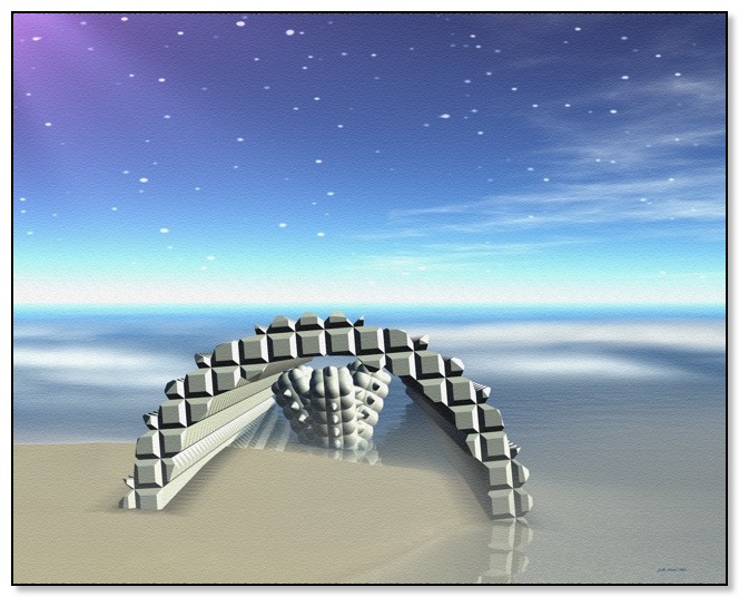 Alien pier digital art at Gingezel Sci Fi.