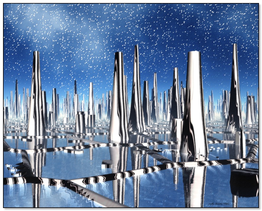 snowfall in zebra city science fiction art by Gingezel